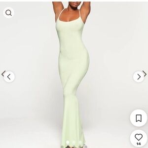 skims long slip dress ribbed bright green